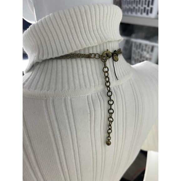 Chico's necklace signed costume jewelry burnished gold tone with gray multi stra - Picture 4 of 14